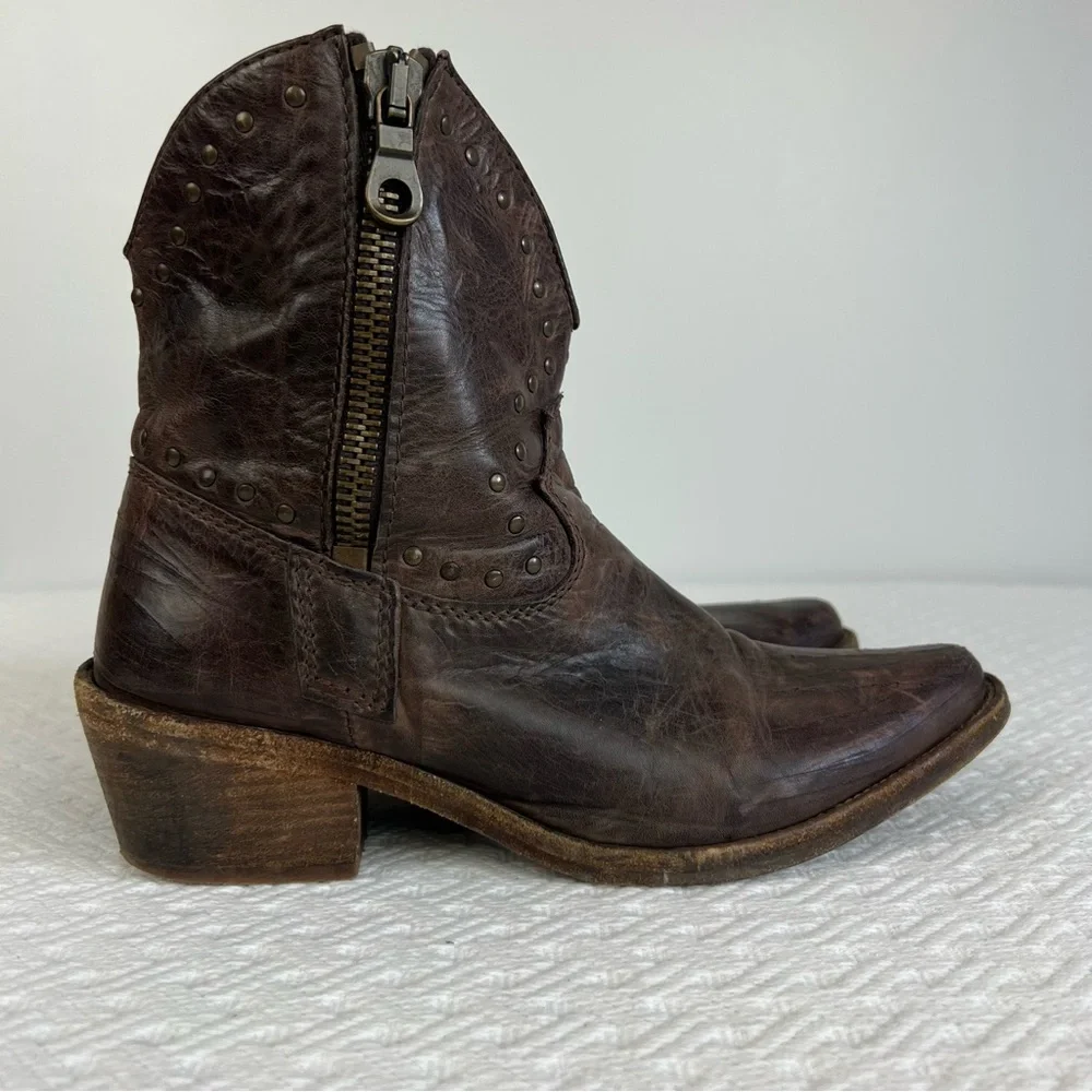 Gardenia Copenhagen Distressed Leather Cowboy Ankle Boots - Boho Chic sz 40 / 9 - Picture 1 of 13